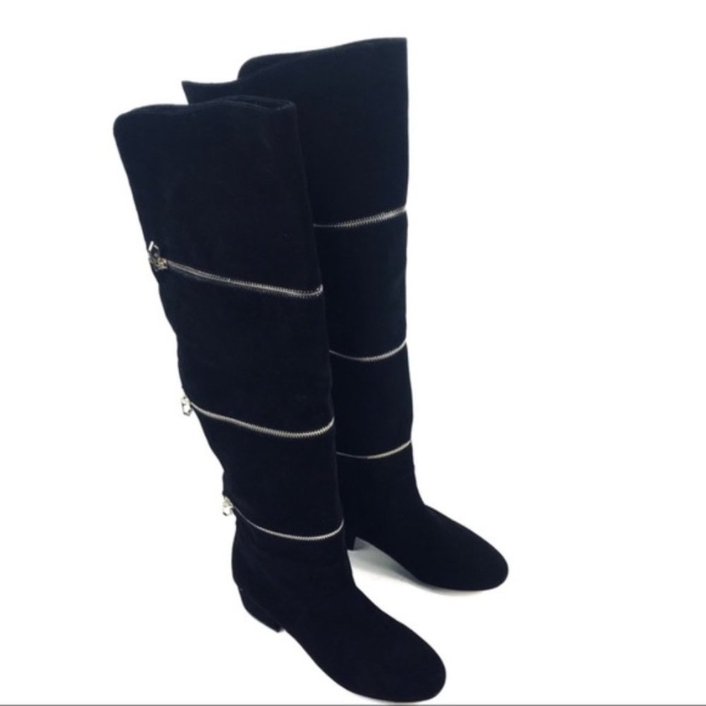 Botkier Black Suede Gold Zipper Over the Knee Boots Size 8 Brand New